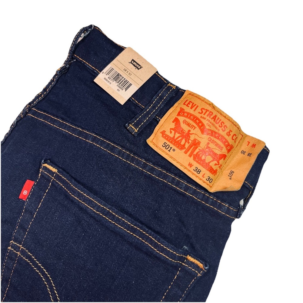 NWT Levis Men's 501 Button Fly Jeans Dark‎ Blue Wash 38x30